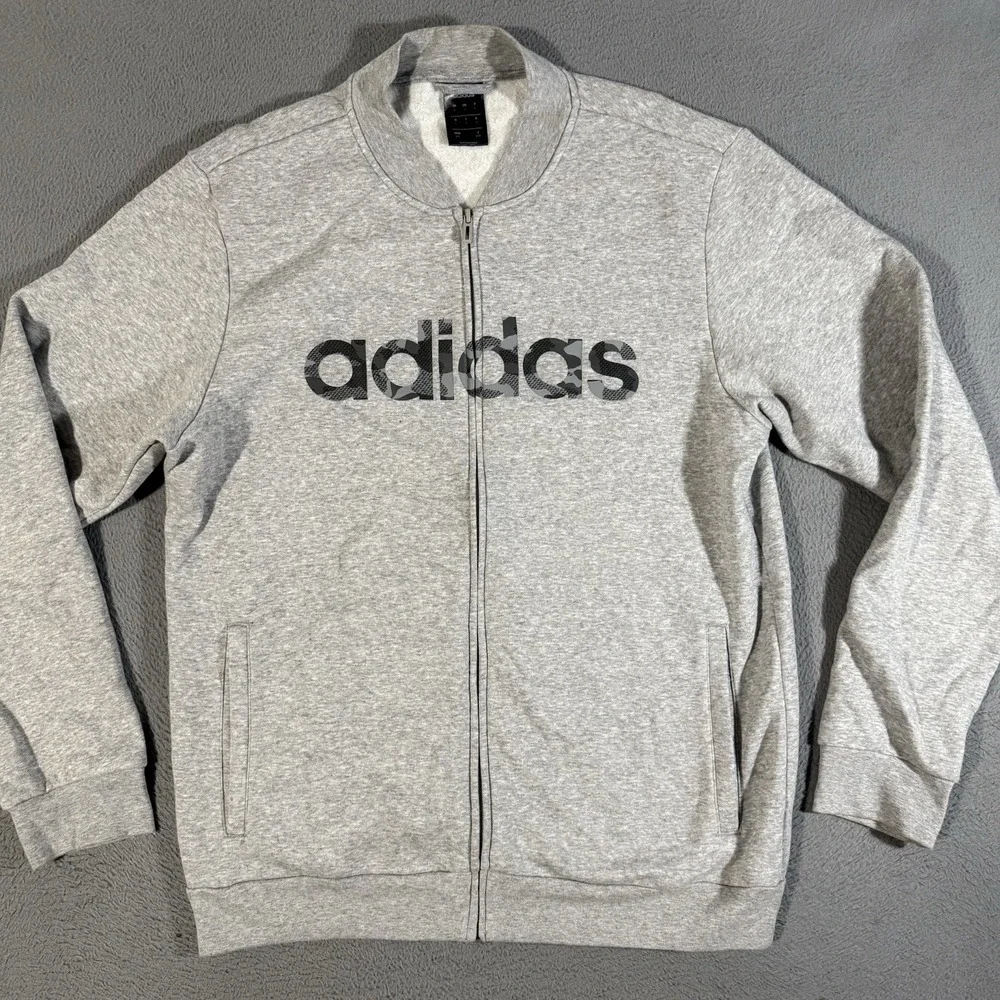 Adidas‎ Men's Full Zip Crew Sweatshirt Size Large Gray